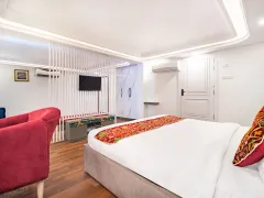 Comfortable modern hotel bedroom interior view