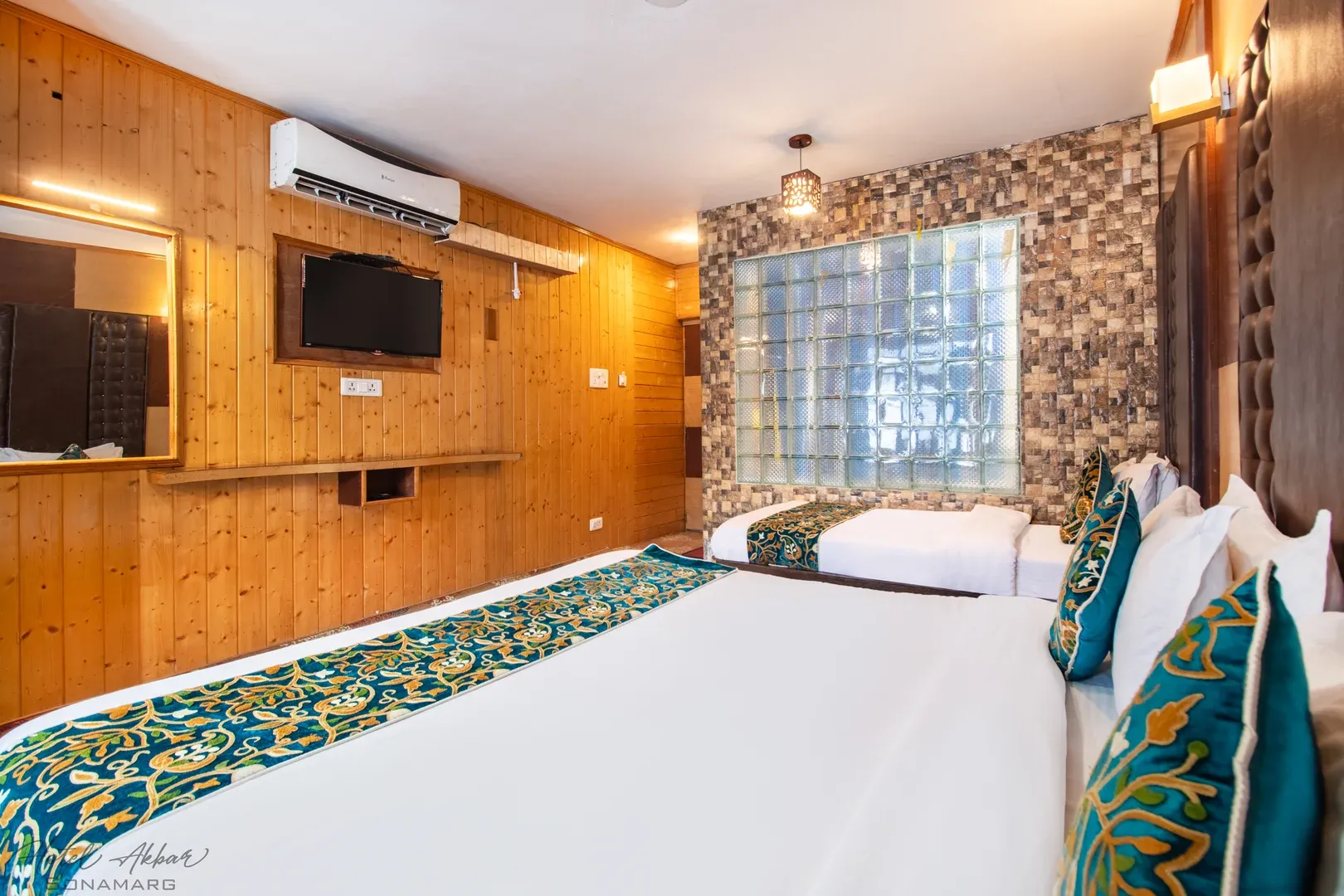 Elegant Sonmarg hotel bedroom interior view